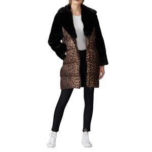 Heurueh Women's Large Brown Leopard Space Suit Puffer Coat Faux Fur Trim HR2-91